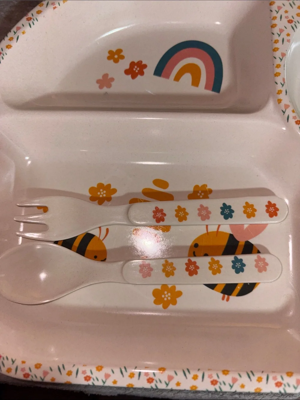 2 sets Kids Divided Plate & Bowl Set with fork and spoon. Yellow & Blue design